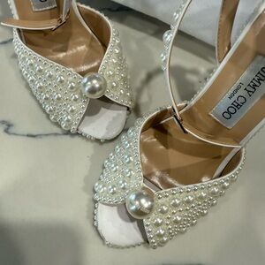 Jimmy Choo Pearl-Embellished Cream Heels